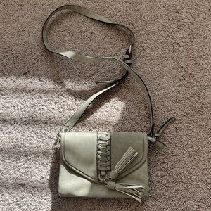 Buckle Cream Crossbody Bag with Tassel